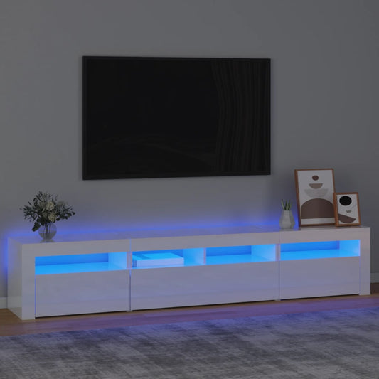 vidaXL TV Cabinet with LED Lights High Gloss White 210x35x40 cm