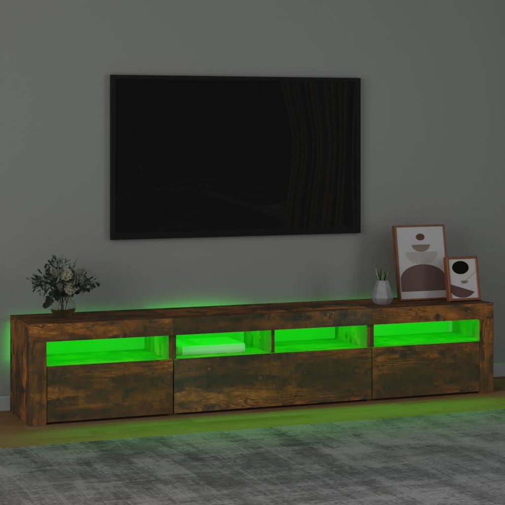 vidaXL TV Cabinet with LED Lights Smoked Oak 210x35x40 cm