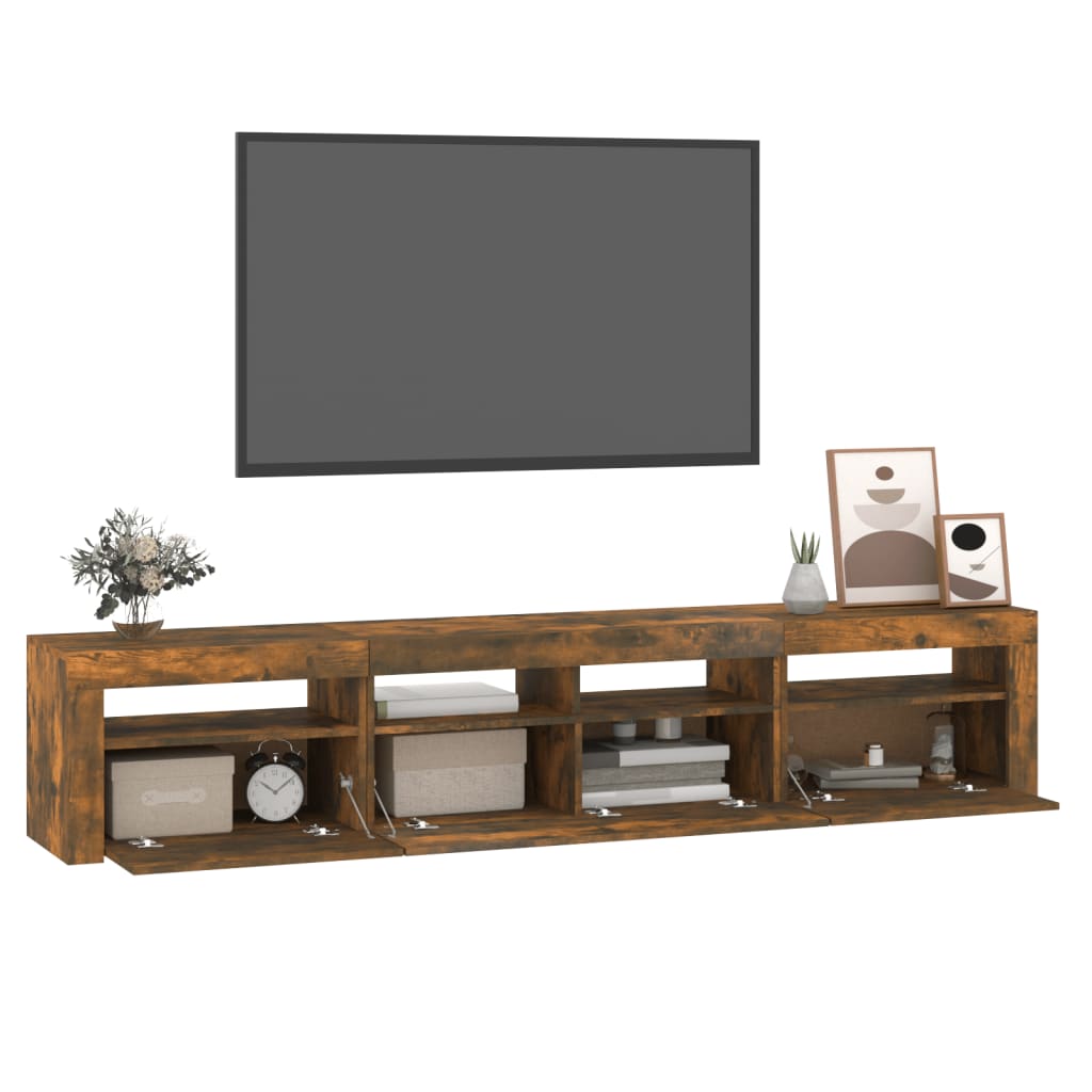 vidaXL TV Cabinet with LED Lights Smoked Oak 210x35x40 cm