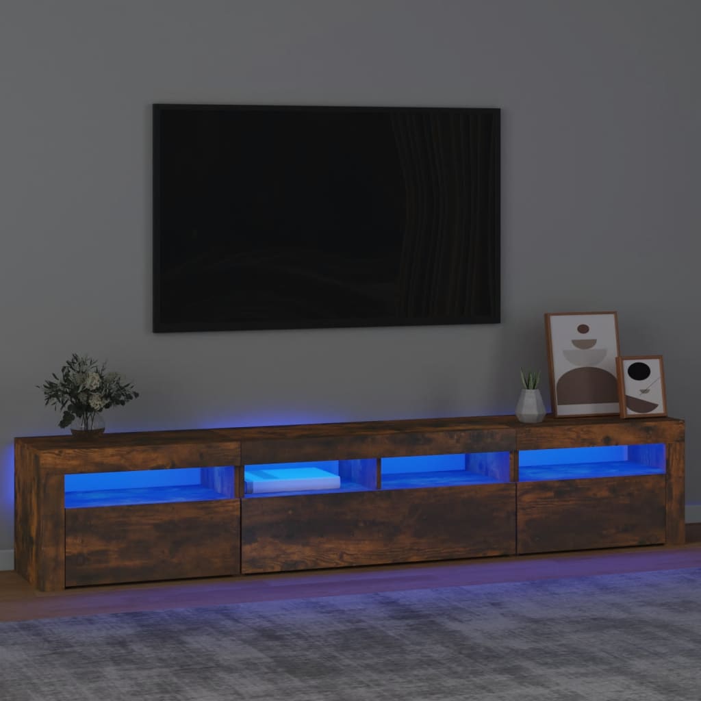 vidaXL TV Cabinet with LED Lights Smoked Oak 210x35x40 cm