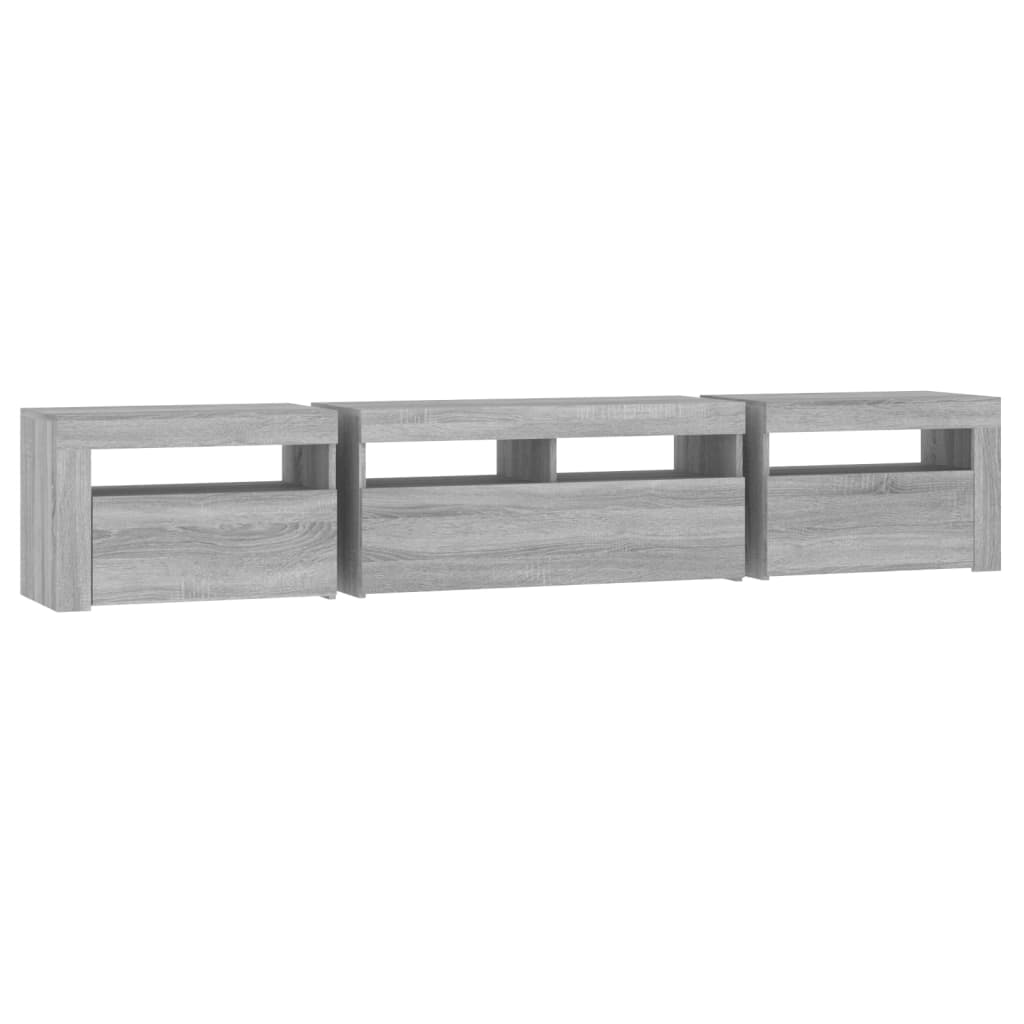 vidaXL TV Cabinet with LED Lights Grey Sonoma 210x35x40 cm