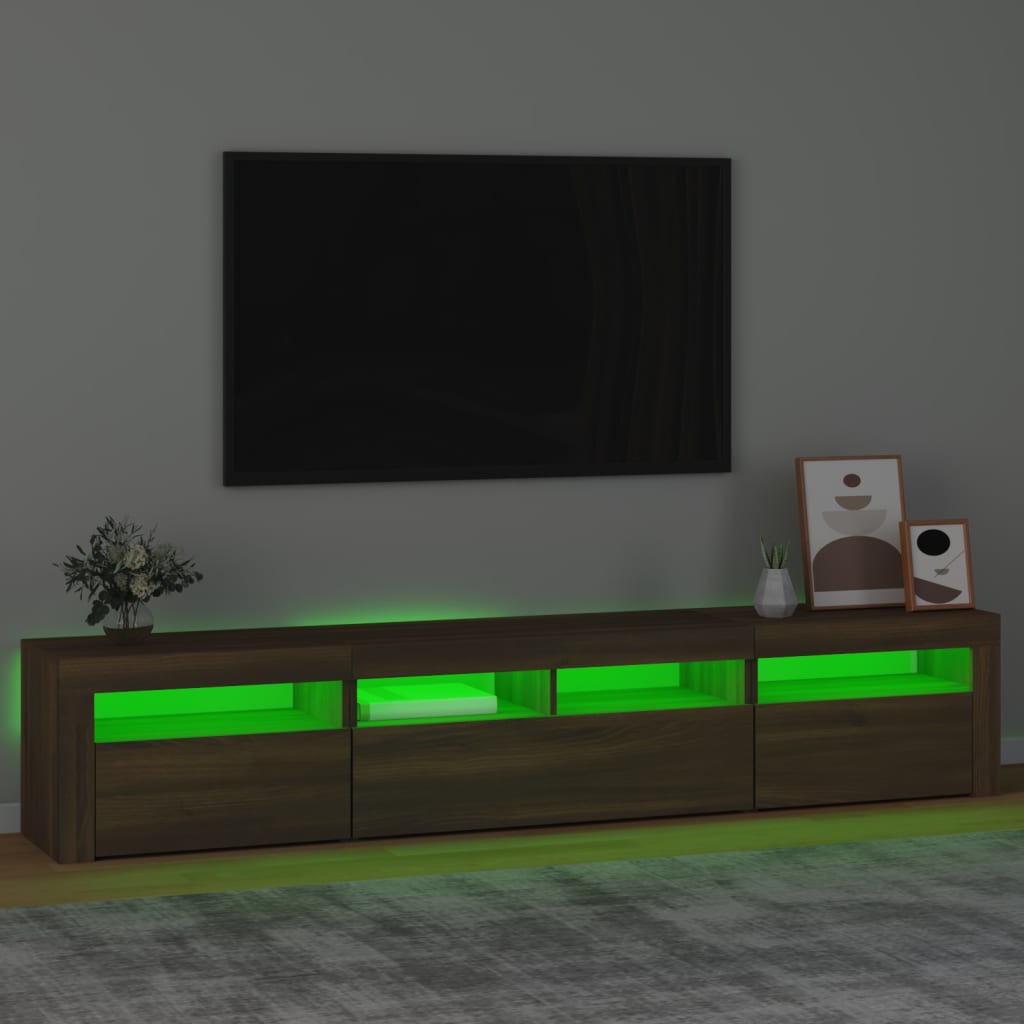 vidaXL TV Cabinet with LED Lights Brown Oak 210x35x40 cm