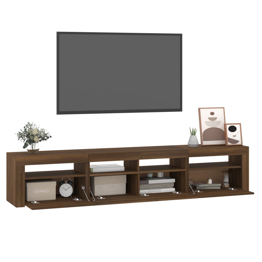 vidaXL TV Cabinet with LED Lights Brown Oak 210x35x40 cm