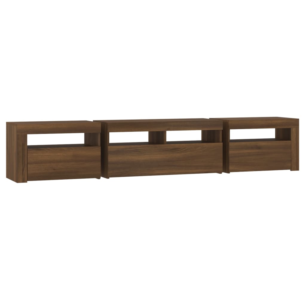 vidaXL TV Cabinet with LED Lights Brown Oak 210x35x40 cm