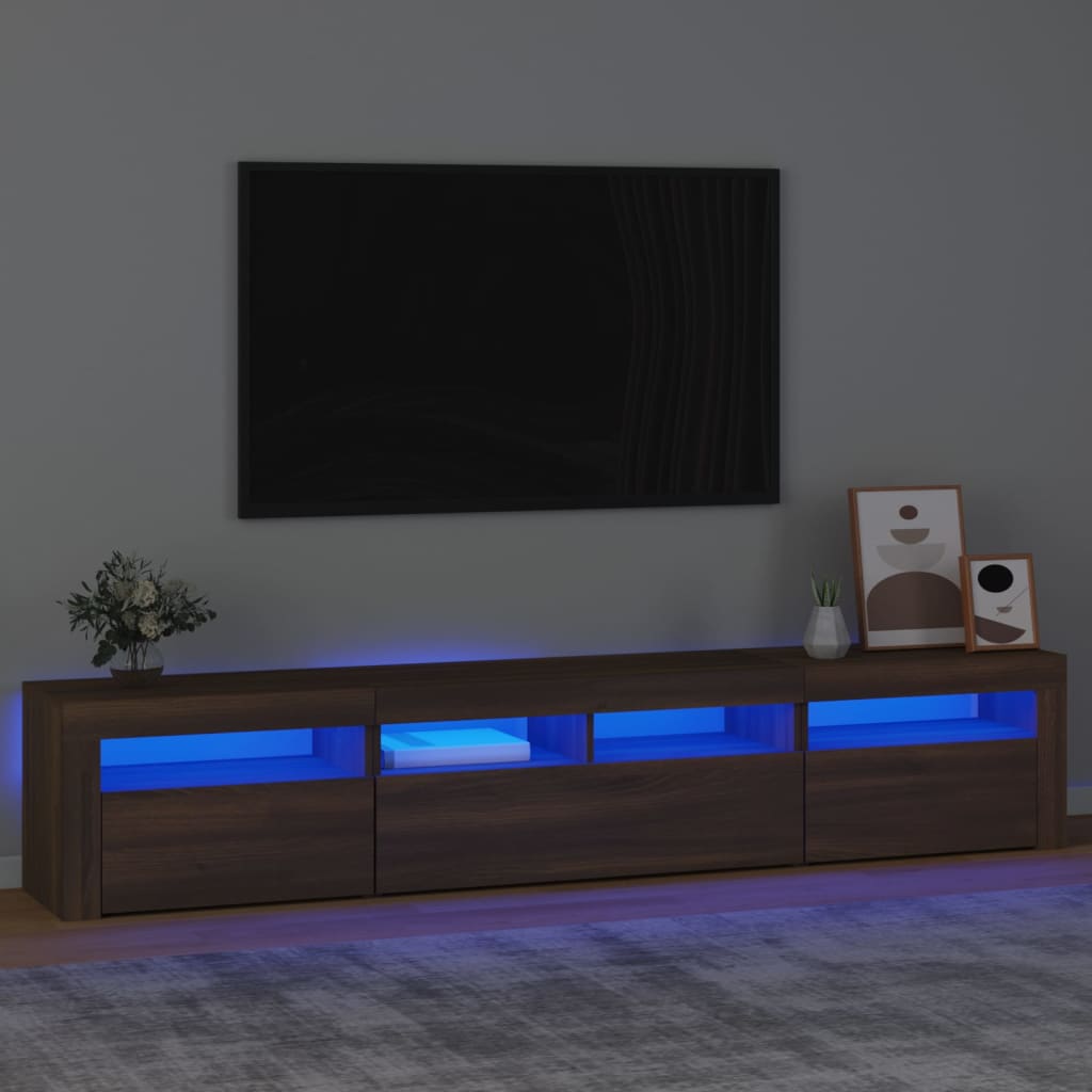 vidaXL TV Cabinet with LED Lights Brown Oak 210x35x40 cm