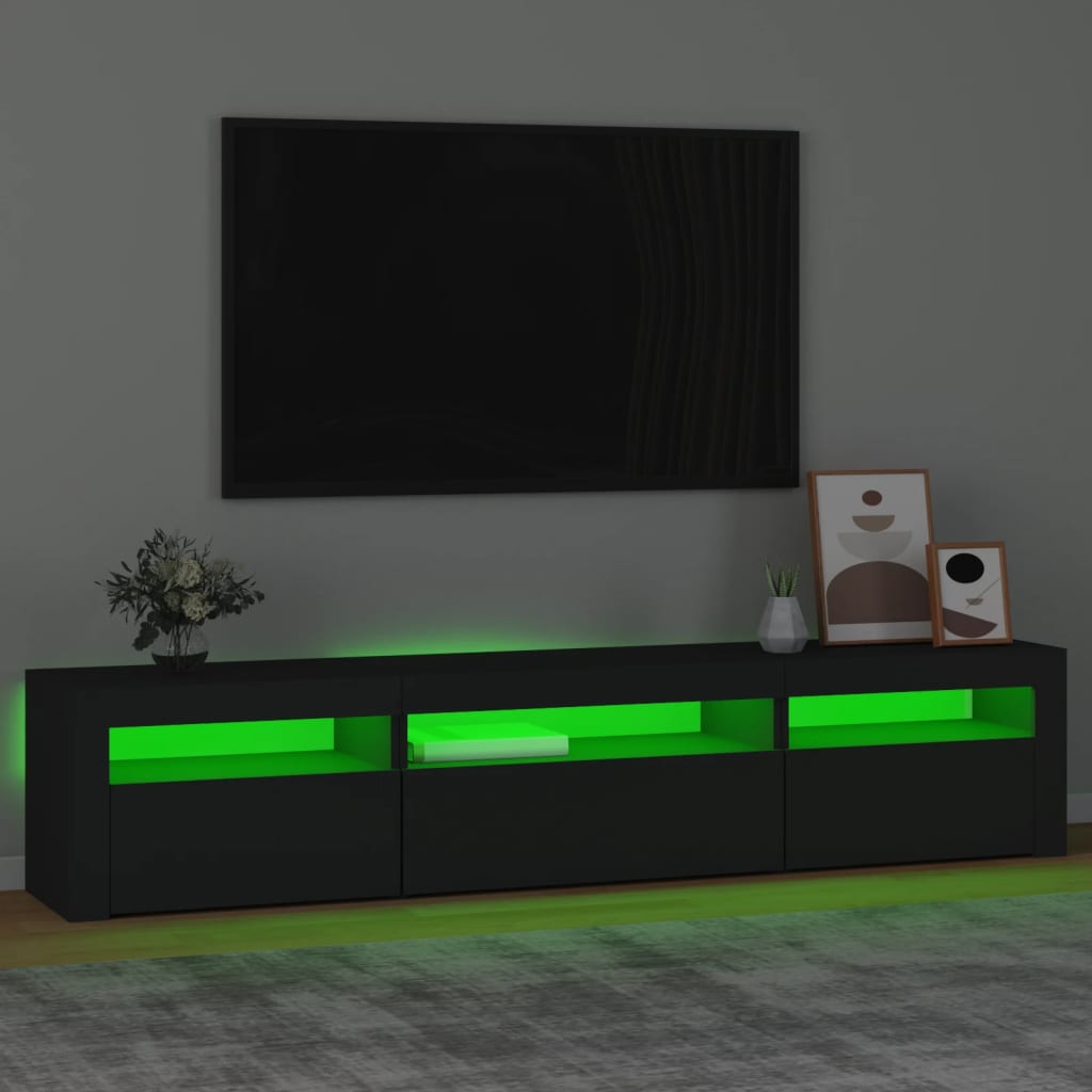 vidaXL TV Cabinet with LED Lights Black 195x35x40 cm