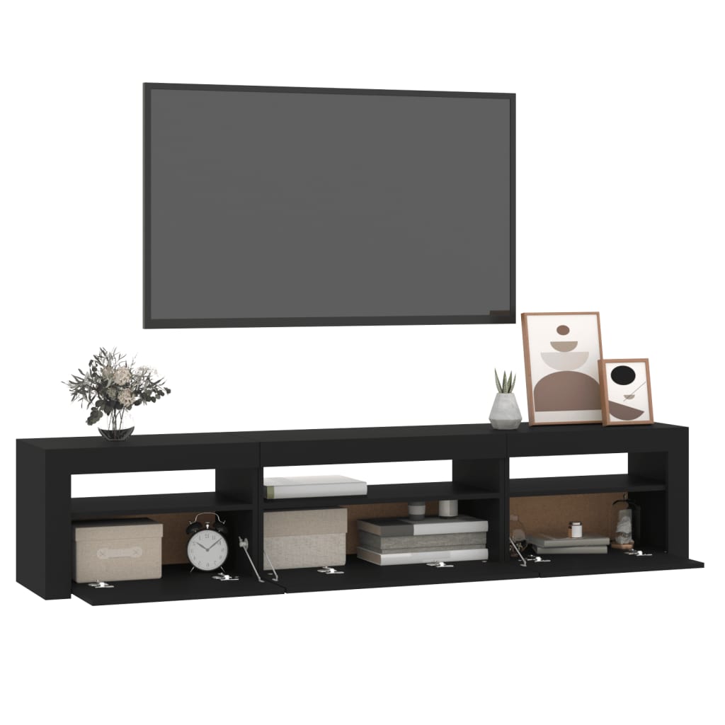 vidaXL TV Cabinet with LED Lights Black 195x35x40 cm