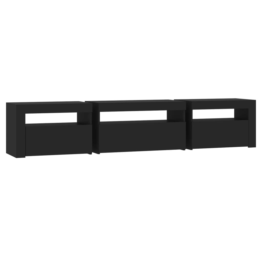 vidaXL TV Cabinet with LED Lights Black 195x35x40 cm