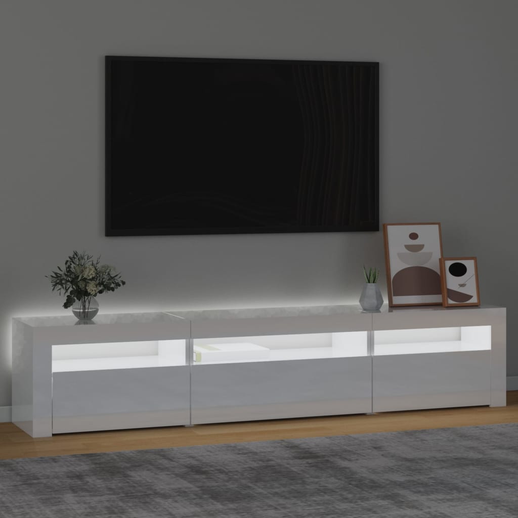 vidaXL TV Cabinet with LED Lights High Gloss White 195x35x40 cm