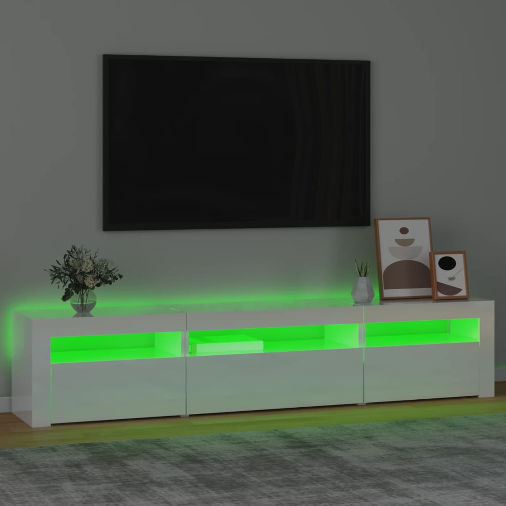 vidaXL TV Cabinet with LED Lights High Gloss White 195x35x40 cm