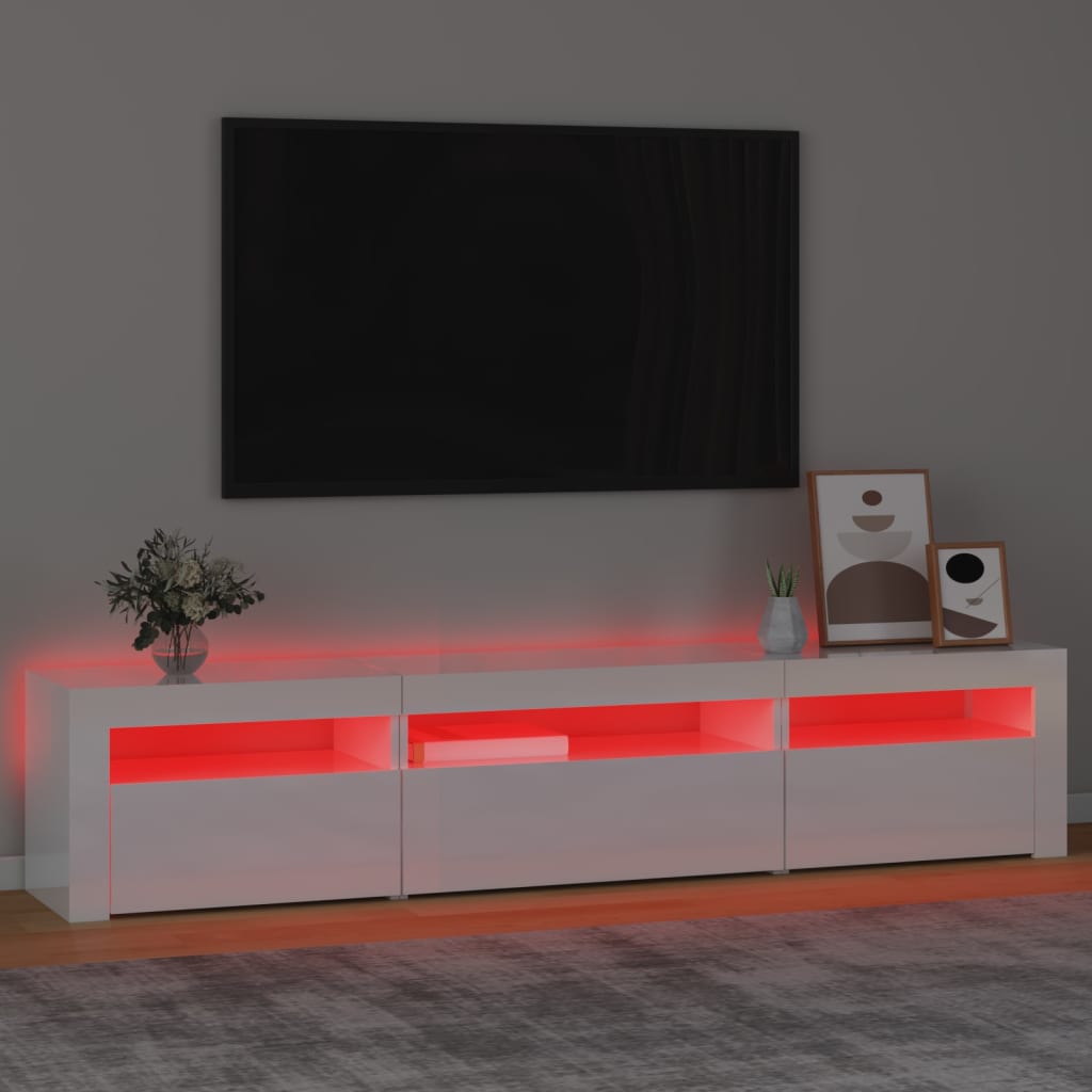 vidaXL TV Cabinet with LED Lights High Gloss White 195x35x40 cm