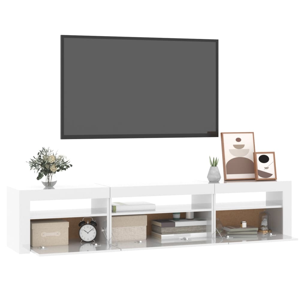 vidaXL TV Cabinet with LED Lights High Gloss White 195x35x40 cm