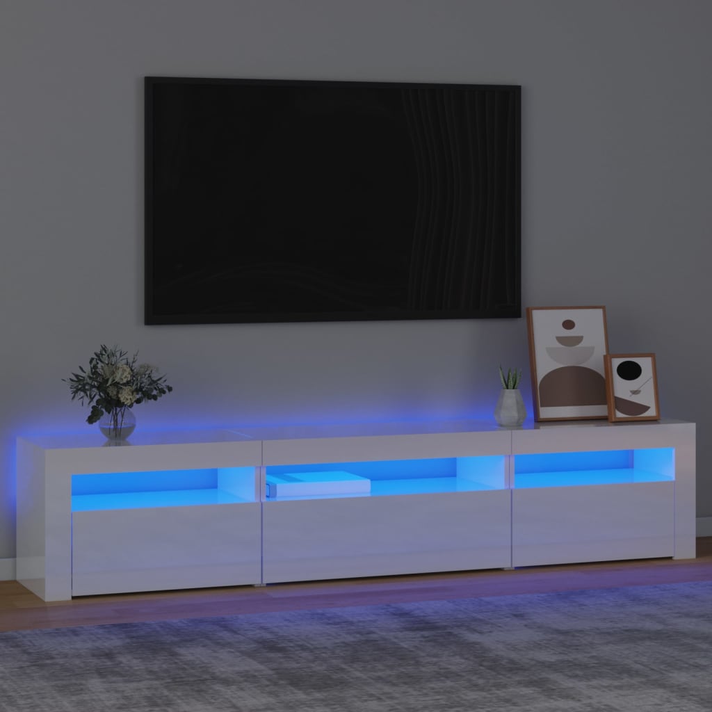 vidaXL TV Cabinet with LED Lights High Gloss White 195x35x40 cm