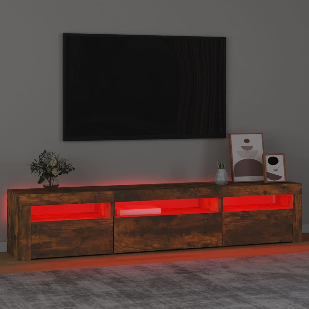 vidaXL TV Cabinet with LED Lights Smoked Oak 195x35x40 cm