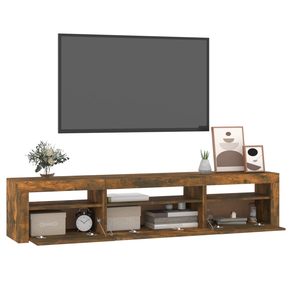 vidaXL TV Cabinet with LED Lights Smoked Oak 195x35x40 cm