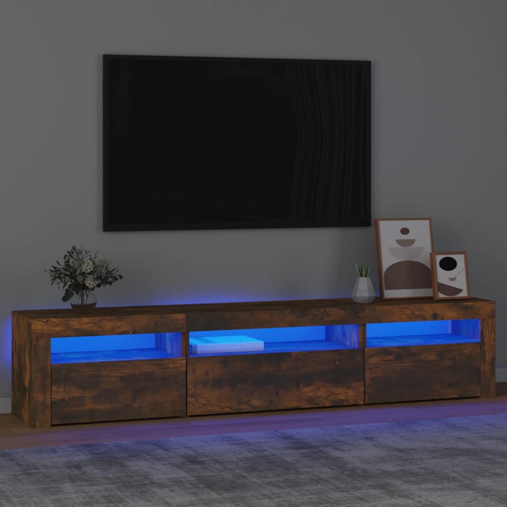 vidaXL TV Cabinet with LED Lights Smoked Oak 195x35x40 cm