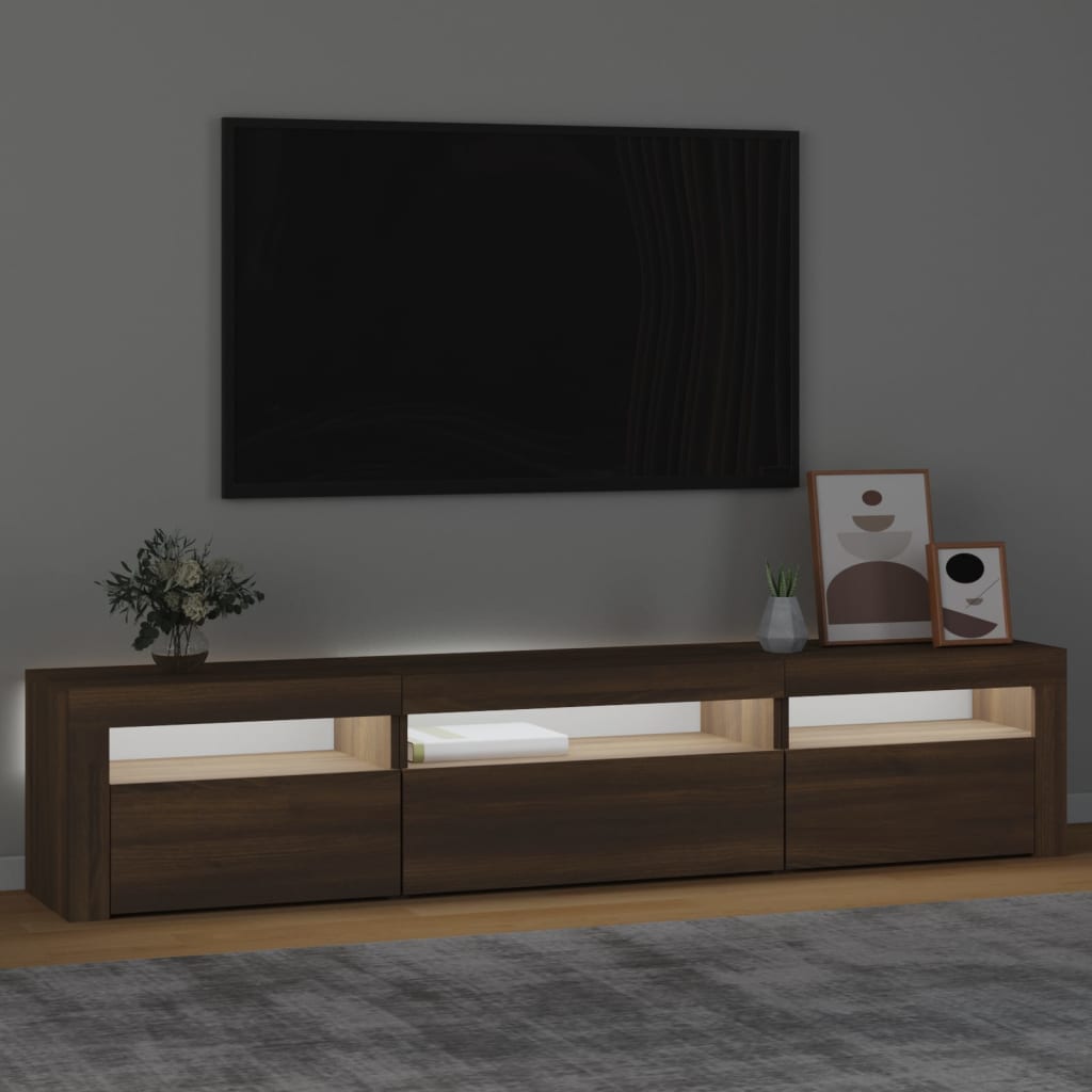 vidaXL TV Cabinet with LED Lights Brown Oak 195x35x40 cm