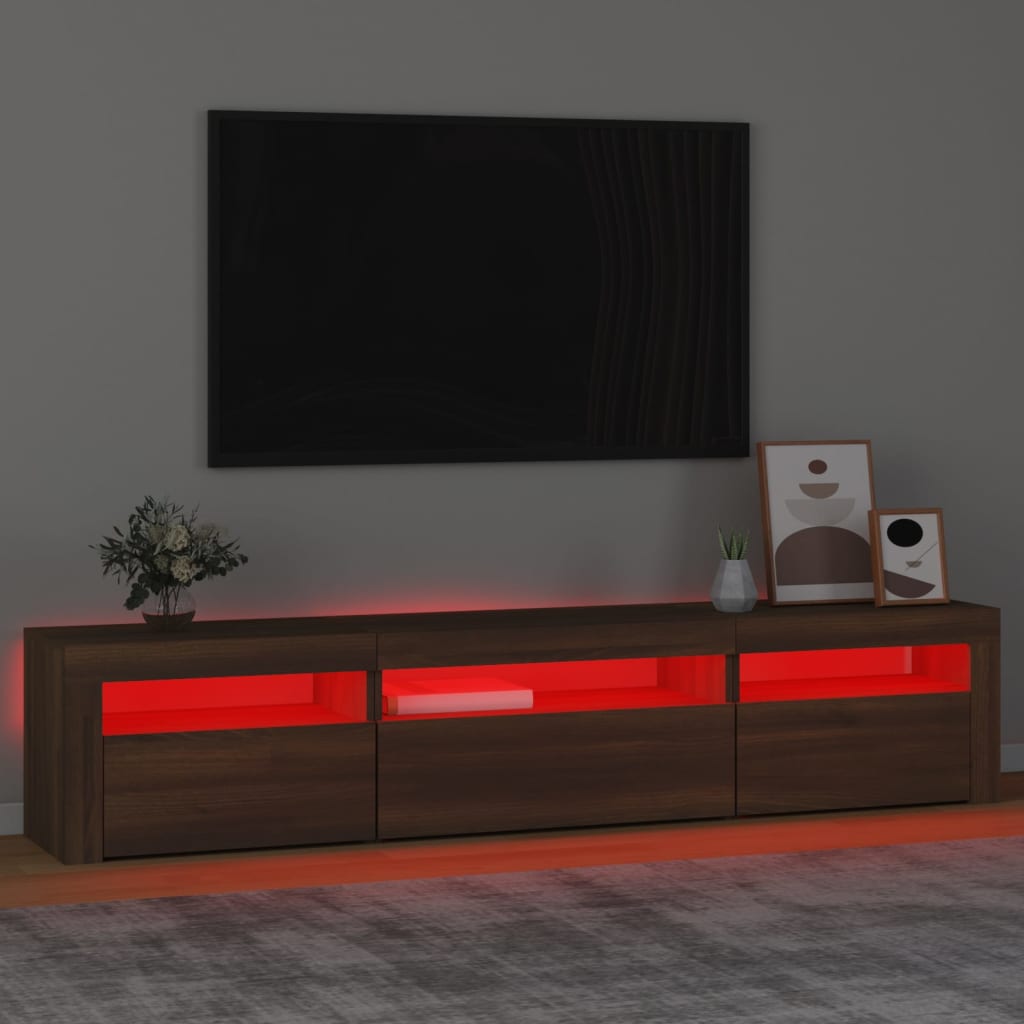 vidaXL TV Cabinet with LED Lights Brown Oak 195x35x40 cm