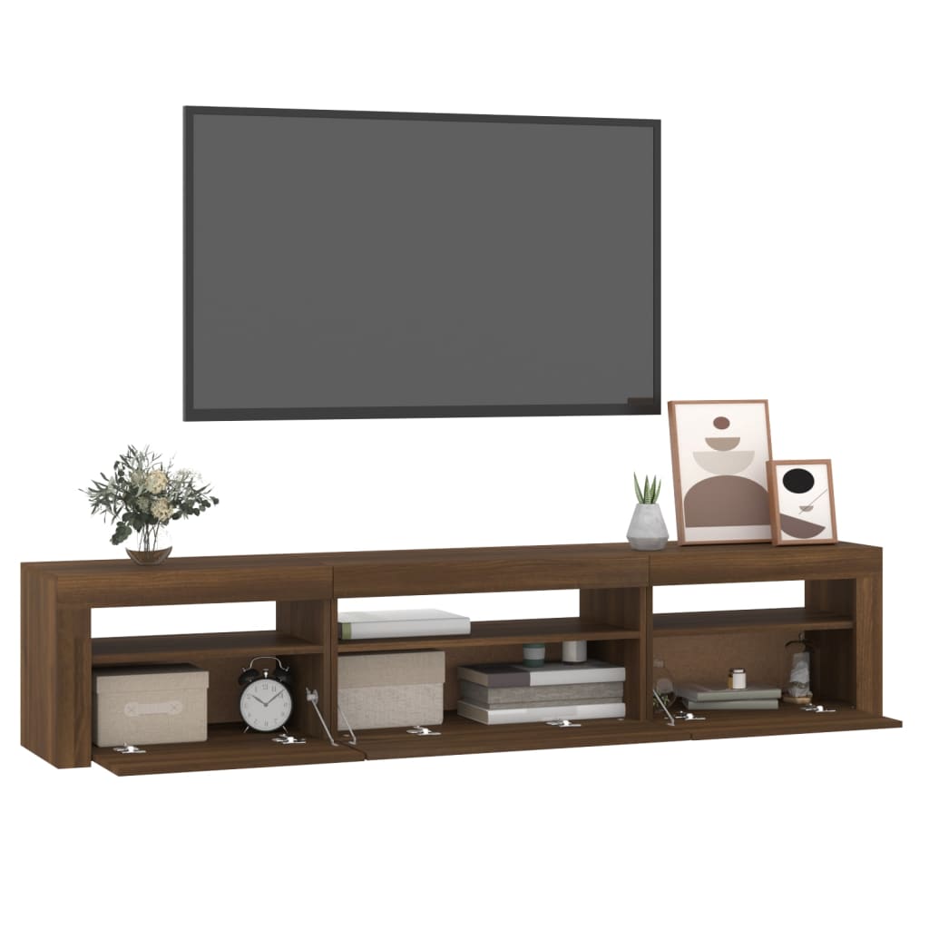 vidaXL TV Cabinet with LED Lights Brown Oak 195x35x40 cm