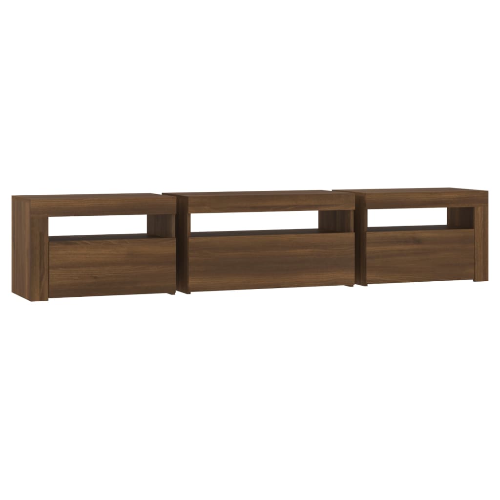 vidaXL TV Cabinet with LED Lights Brown Oak 195x35x40 cm