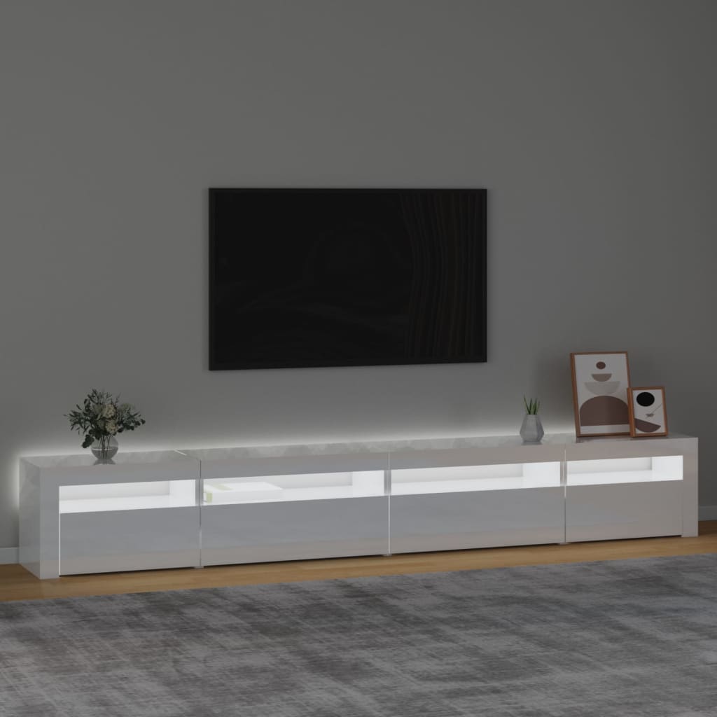 vidaXL TV Cabinet with LED Lights High Gloss White 270x35x40 cm