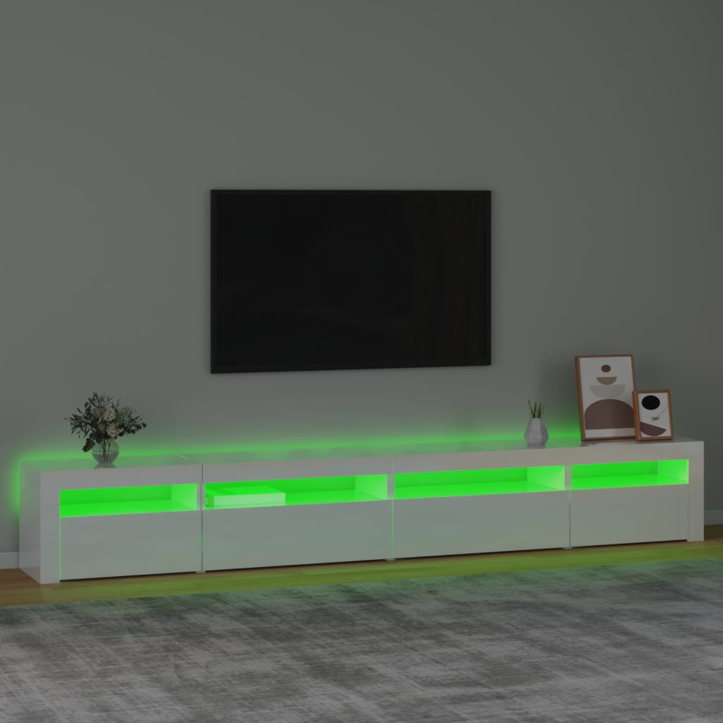 vidaXL TV Cabinet with LED Lights High Gloss White 270x35x40 cm