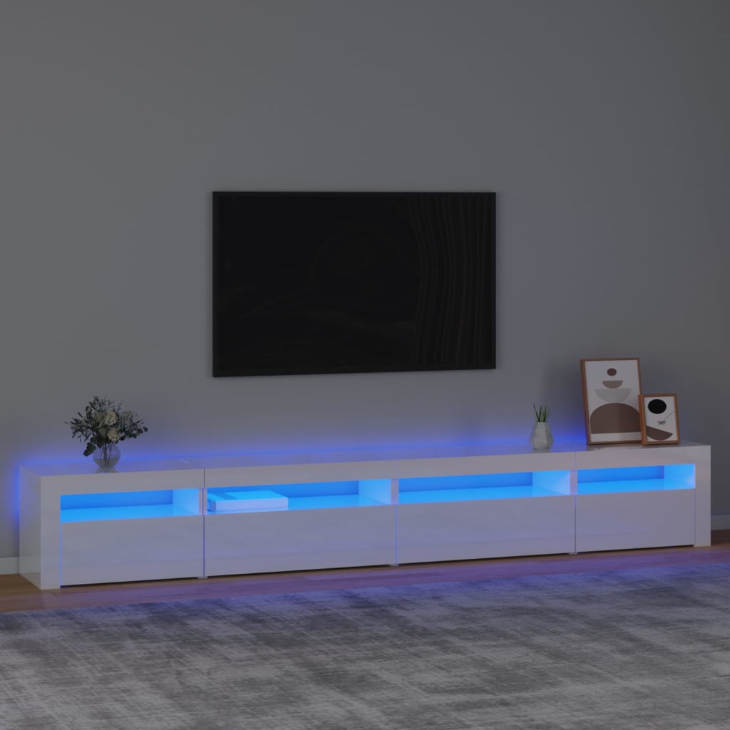 vidaXL TV Cabinet with LED Lights High Gloss White 270x35x40 cm