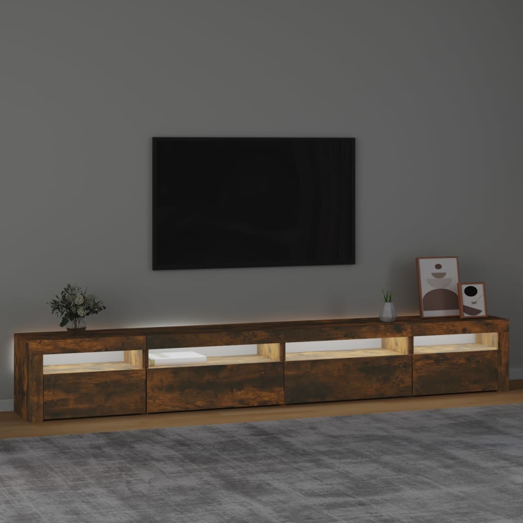TV Cabinet with LED Lights Smoked Oak 270x35x40 cm