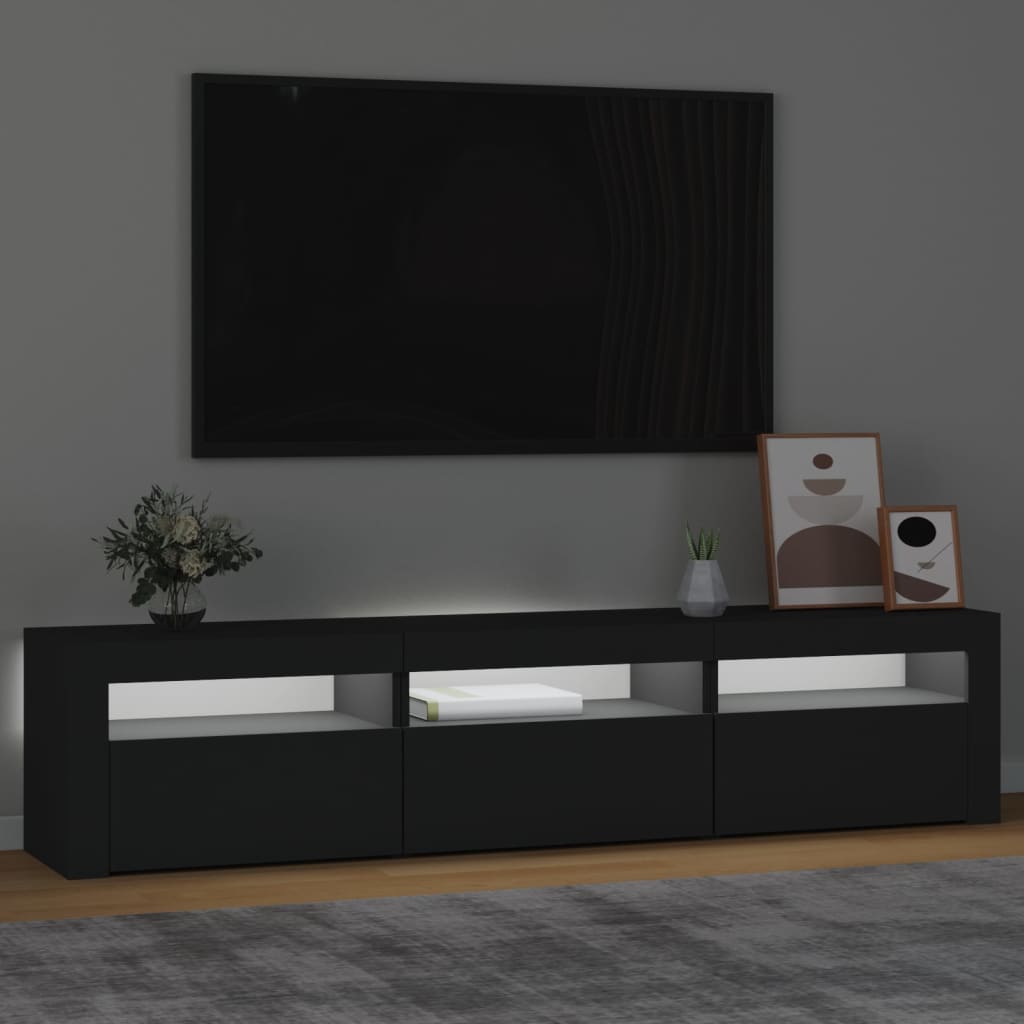 vidaXL TV Cabinet with LED Lights Black 180x35x40 cm