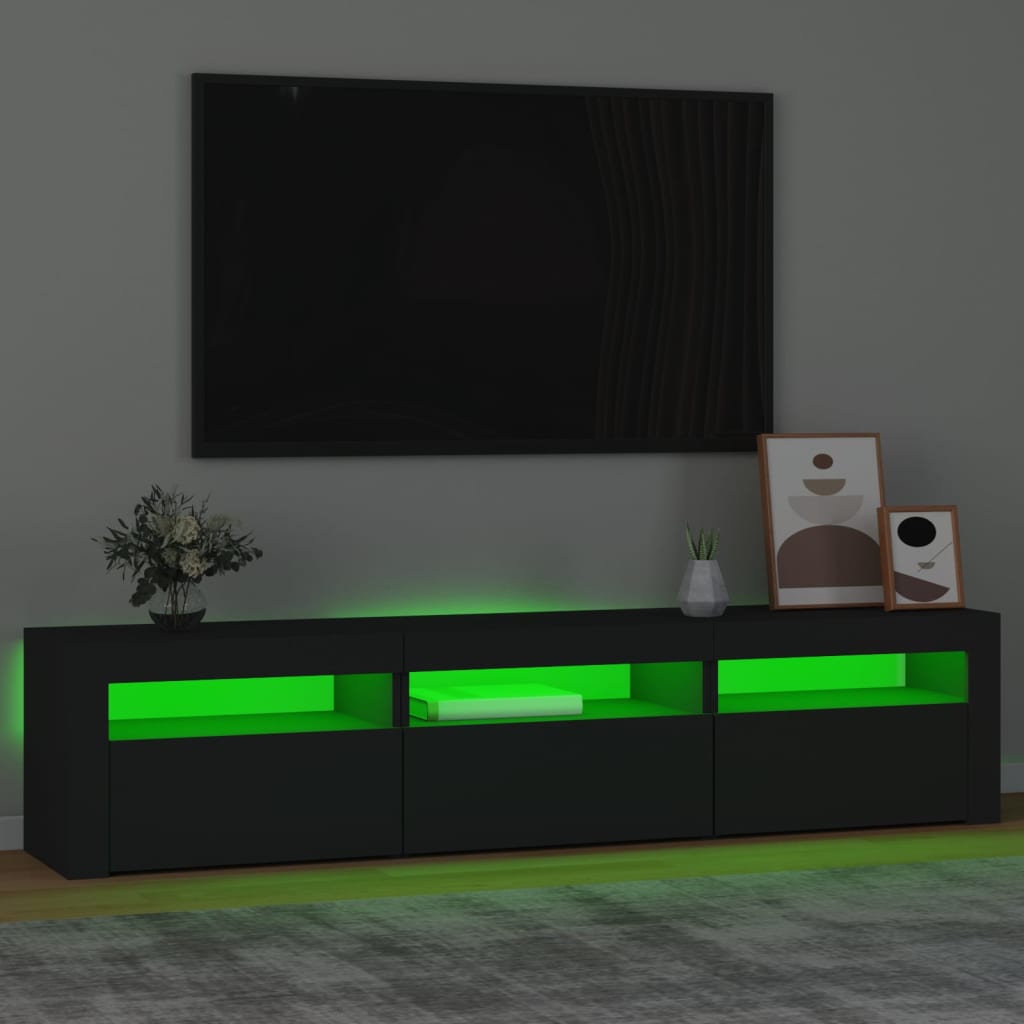 vidaXL TV Cabinet with LED Lights Black 180x35x40 cm