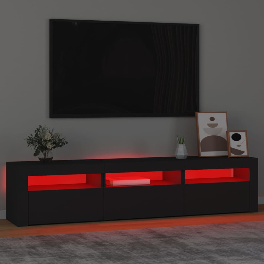 vidaXL TV Cabinet with LED Lights Black 180x35x40 cm