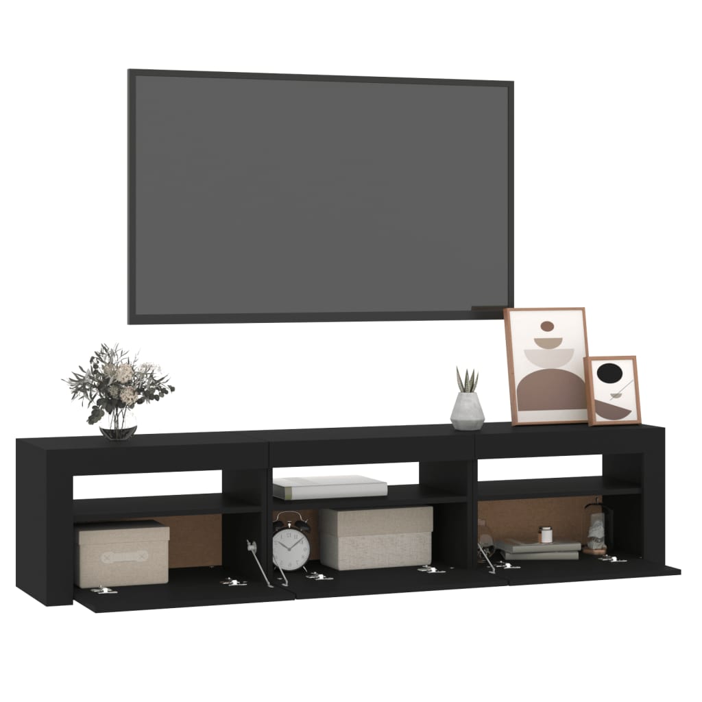 vidaXL TV Cabinet with LED Lights Black 180x35x40 cm