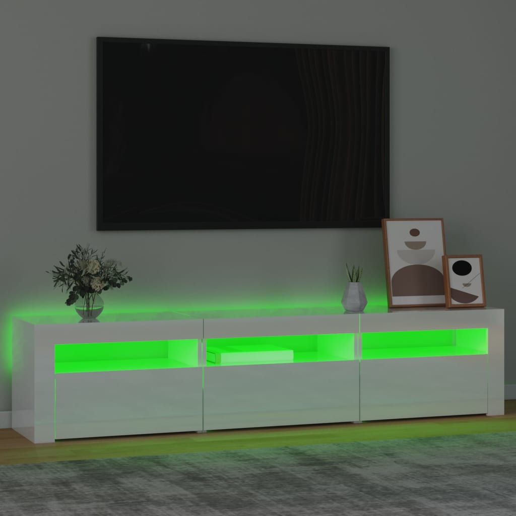 vidaXL TV Cabinet with LED Lights High Gloss White 180x35x40 cm