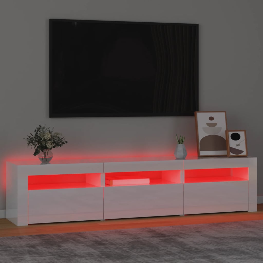 vidaXL TV Cabinet with LED Lights High Gloss White 180x35x40 cm