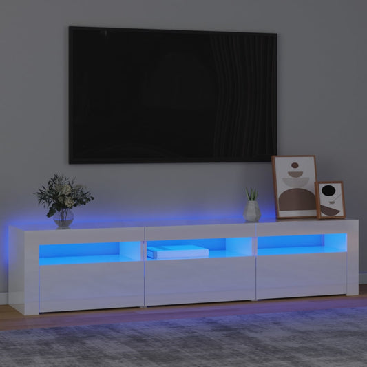 vidaXL TV Cabinet with LED Lights High Gloss White 180x35x40 cm