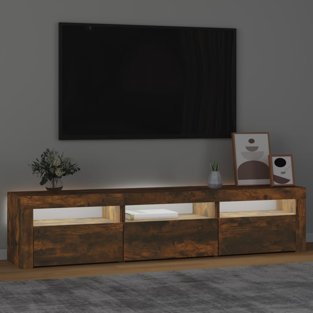 vidaXL TV Cabinet with LED Lights Smoked Oak 180x35x40 cm