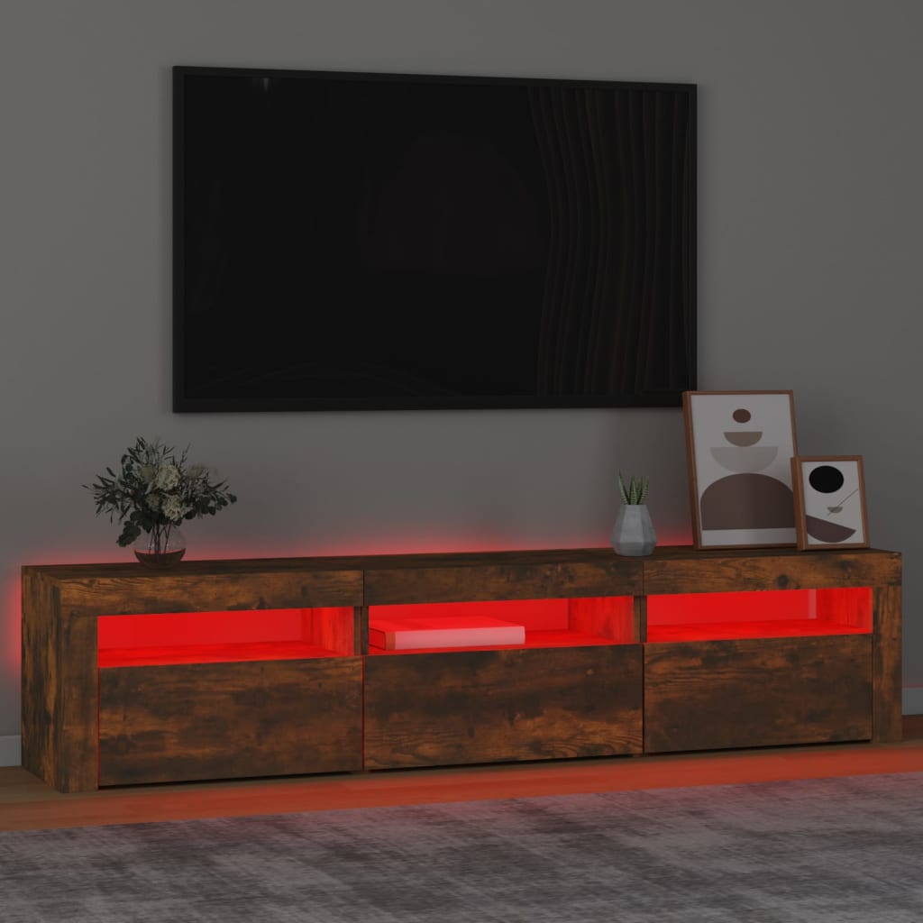 vidaXL TV Cabinet with LED Lights Smoked Oak 180x35x40 cm