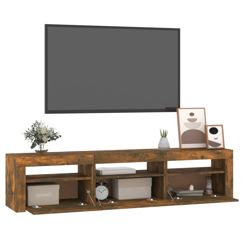 vidaXL TV Cabinet with LED Lights Smoked Oak 180x35x40 cm