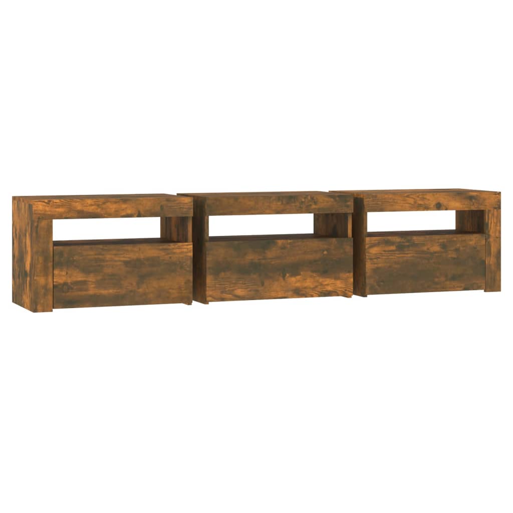 vidaXL TV Cabinet with LED Lights Smoked Oak 180x35x40 cm