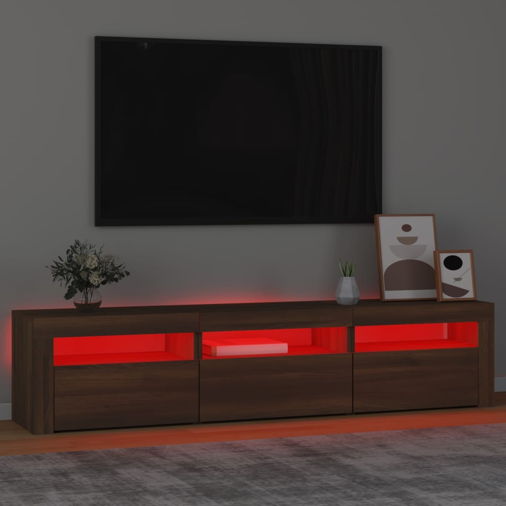 vidaXL TV Cabinet with LED Lights Brown Oak 180x35x40 cm