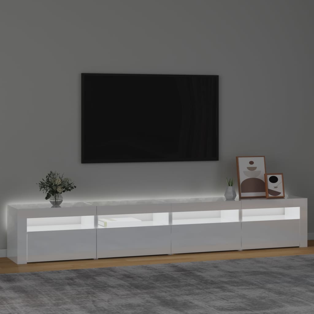 vidaXL TV Cabinet with LED Lights High Gloss White 240x35x40 cm