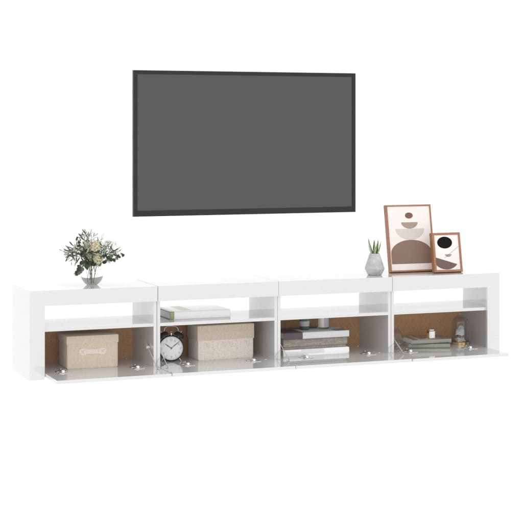 vidaXL TV Cabinet with LED Lights High Gloss White 240x35x40 cm