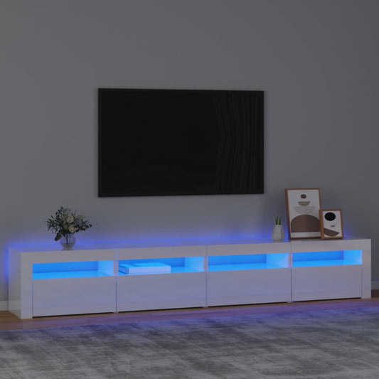 vidaXL TV Cabinet with LED Lights High Gloss White 240x35x40 cm