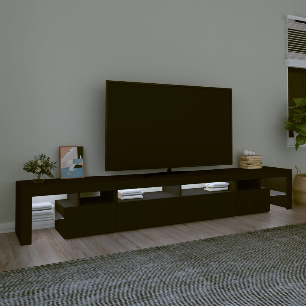 vidaXL TV Cabinet with LED Lights Black 260x36.5x40 cm