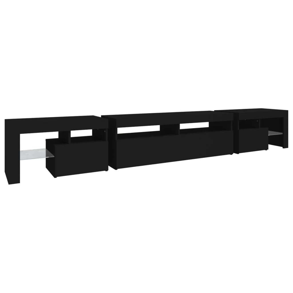 vidaXL TV Cabinet with LED Lights Black 260x36.5x40 cm