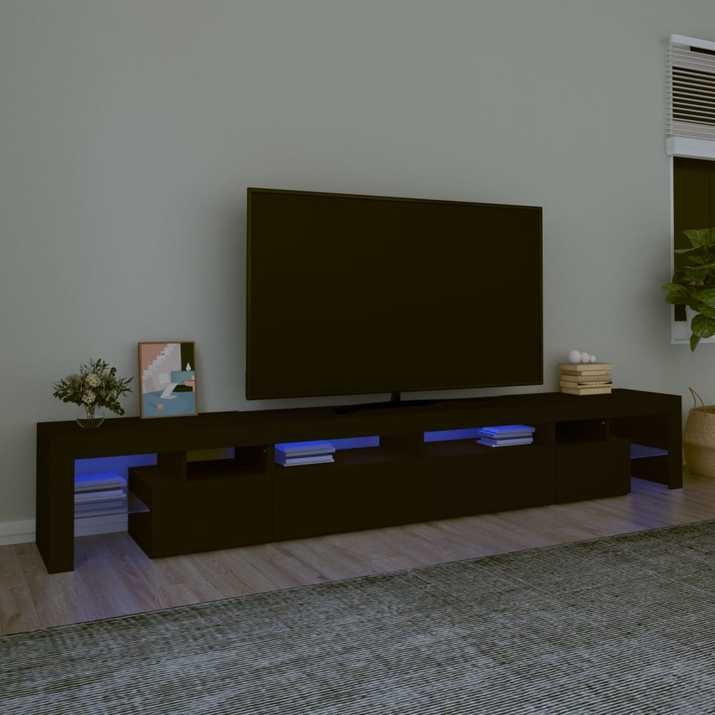 vidaXL TV Cabinet with LED Lights Black 260x36.5x40 cm