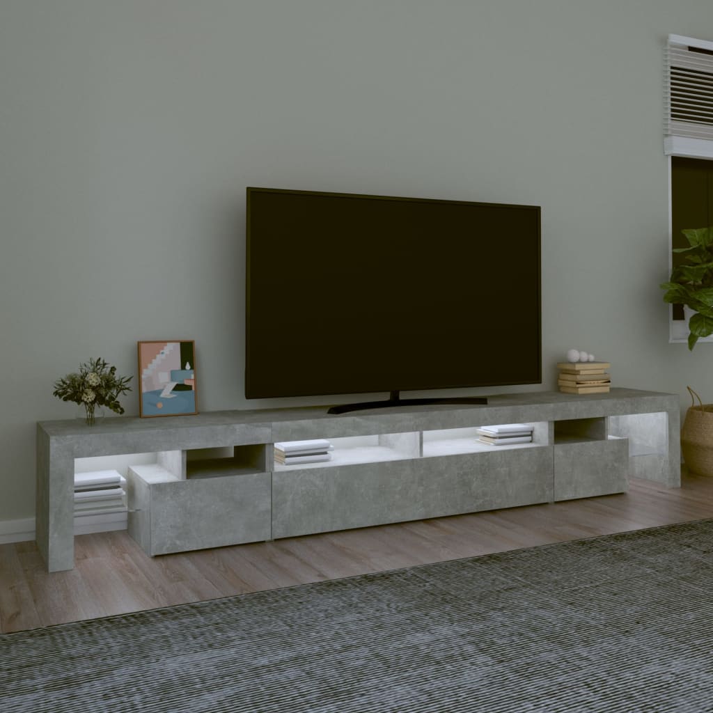 vidaXL TV Cabinet with LED Lights Concrete Grey 260x36.5x40 cm