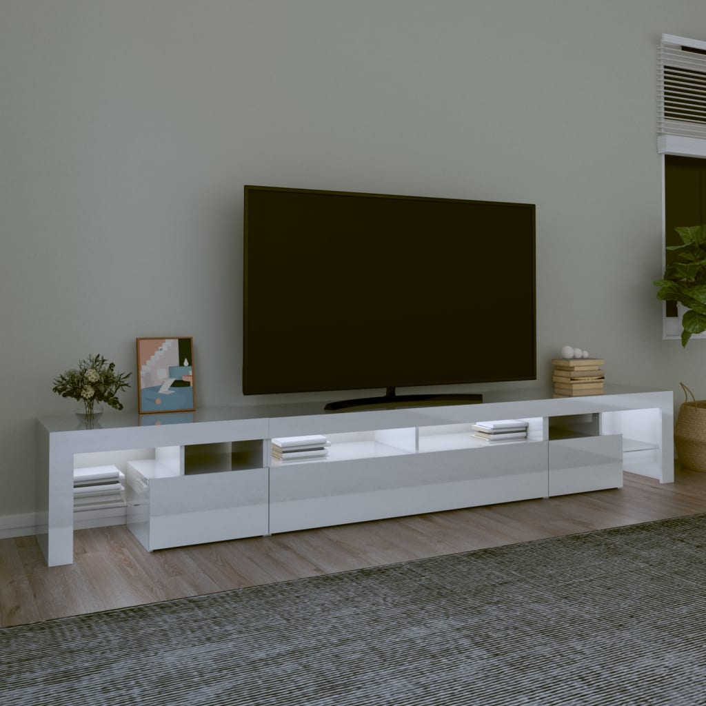 vidaXL TV Cabinet with LED Lights High Gloss White 260x36.5x40 cm