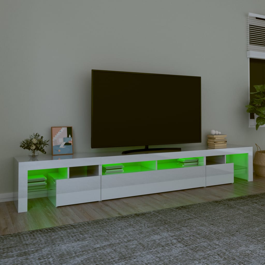 vidaXL TV Cabinet with LED Lights High Gloss White 260x36.5x40 cm