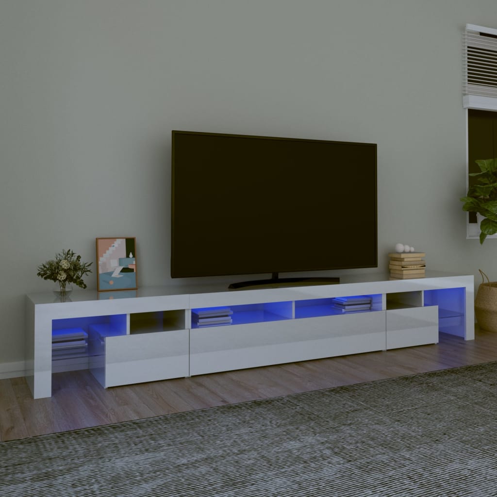 vidaXL TV Cabinet with LED Lights High Gloss White 260x36.5x40 cm